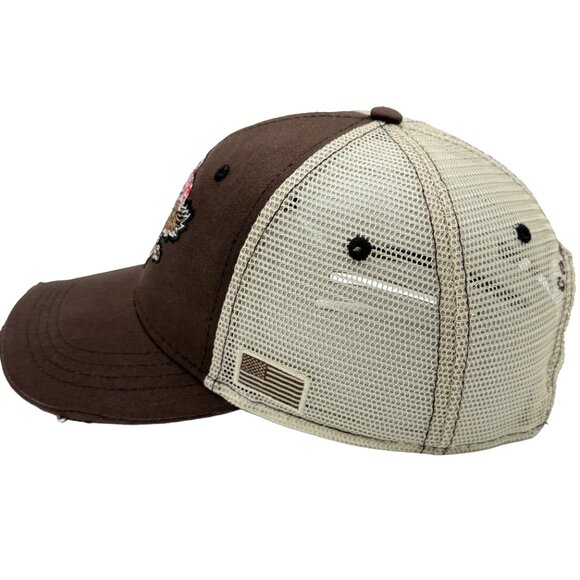 “Fight for Freedom” Eagle Pistols Mesh Trucker Hat – Brown & Cream Patriotic Cap - Picture 5 of 11
